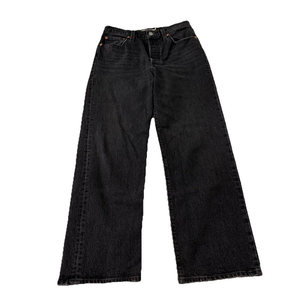 Levis Jeans Womes 28 Black Ribcage Straight Ankle High-Rise Y2K Boho Button Fly